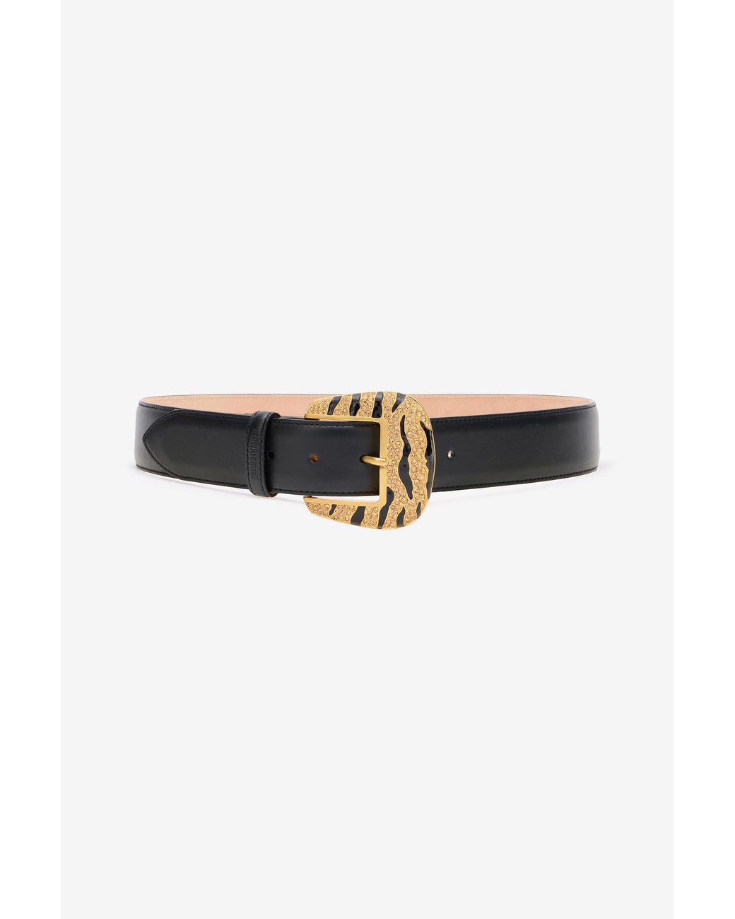 Roberto Cavalli Black Leopard Skin Belt With Bejeweled Buckle
