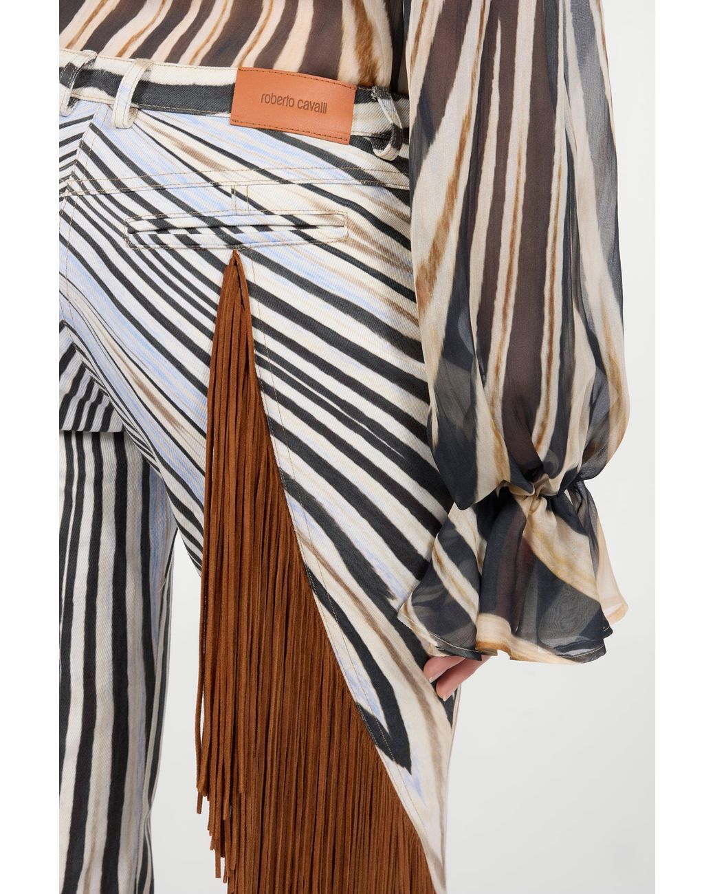 Roberto Cavalli White Zebra Print Flared Jeans