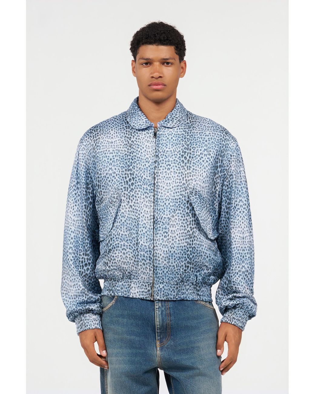 Roberto Cavalli Blue Reversible Bomber Jacket With Baby Jaguar Print for men