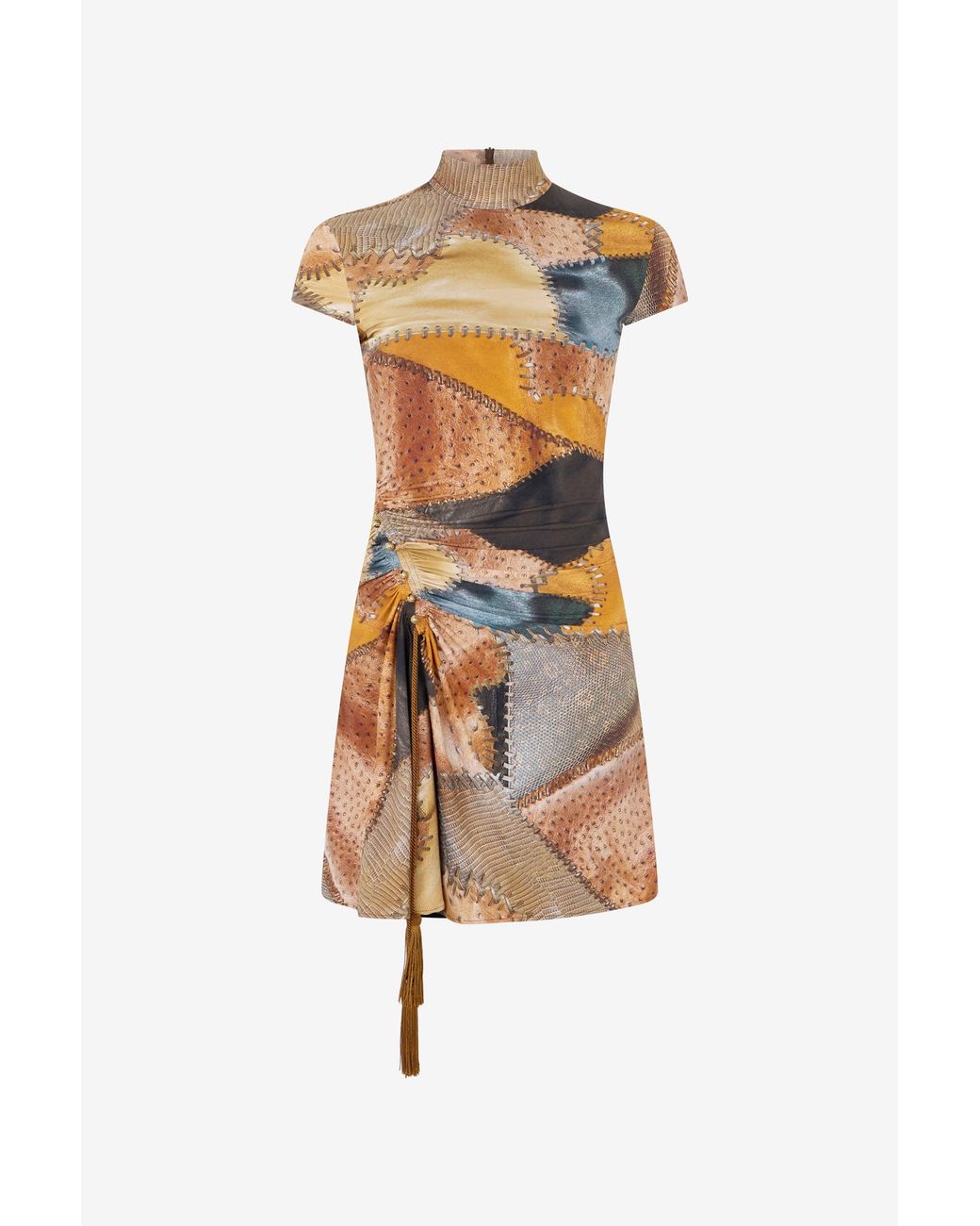 Roberto Cavalli White Mini Dress With Patchwork Print