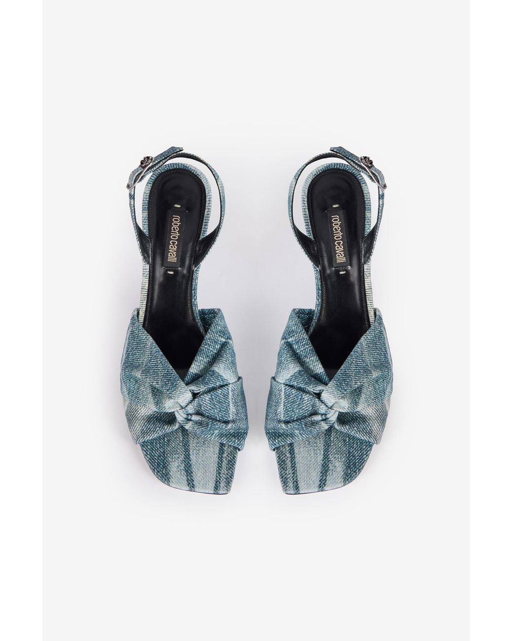 Roberto Cavalli Blue Denim-Effect Slingback Sandals
