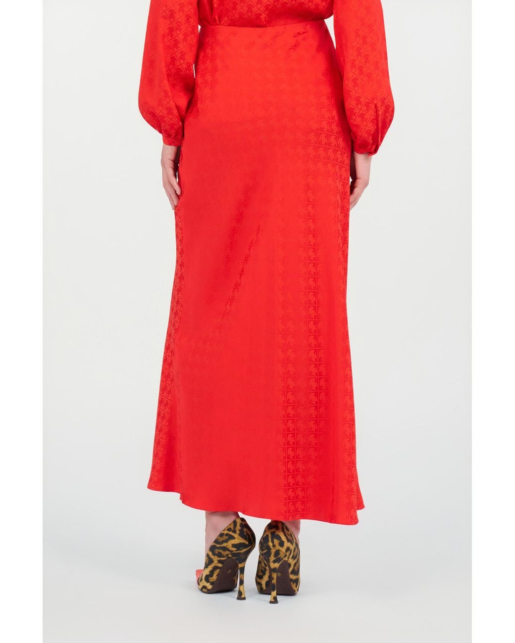 Roberto Cavalli Red Long Skirt With Jacquard Monogram Print