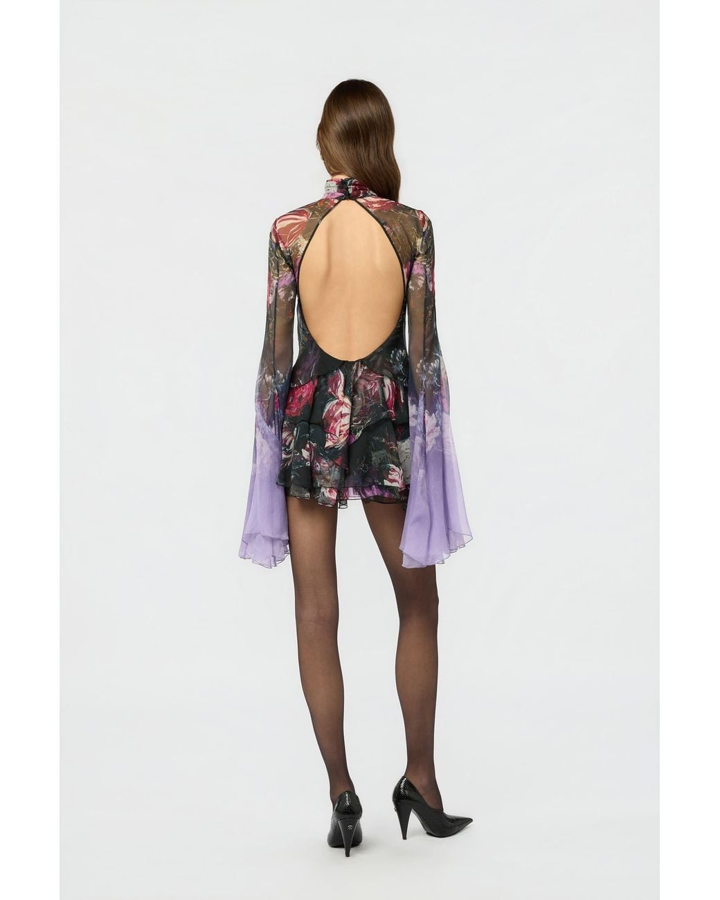 Roberto Cavalli Multicolor Silk Mini Dress With Fiammingo Flowers Print