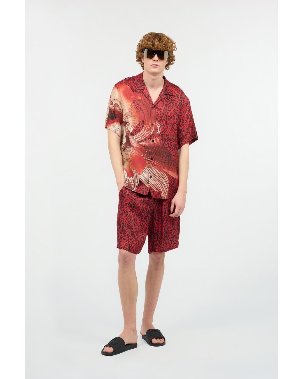 Roberto Cavalli Red Shorts With Jaguar Skin Print for men