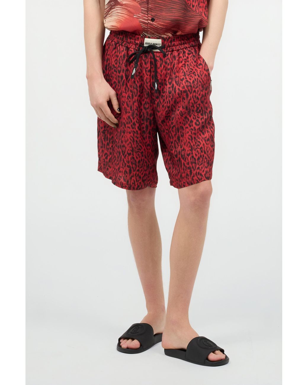 Roberto Cavalli Red Shorts With Jaguar Skin Print for men