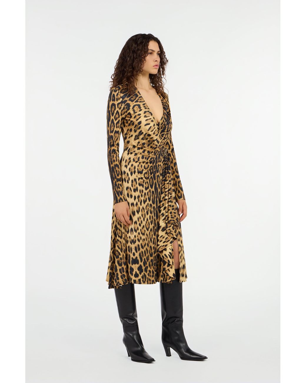 Roberto Cavalli White Jaguar Skin Print Wrap Midi Dress