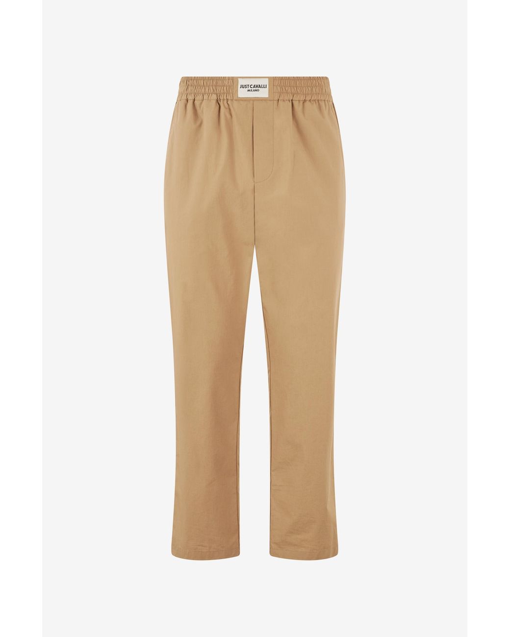 Roberto Cavalli Natural Cotton Pants With Front Logo for men