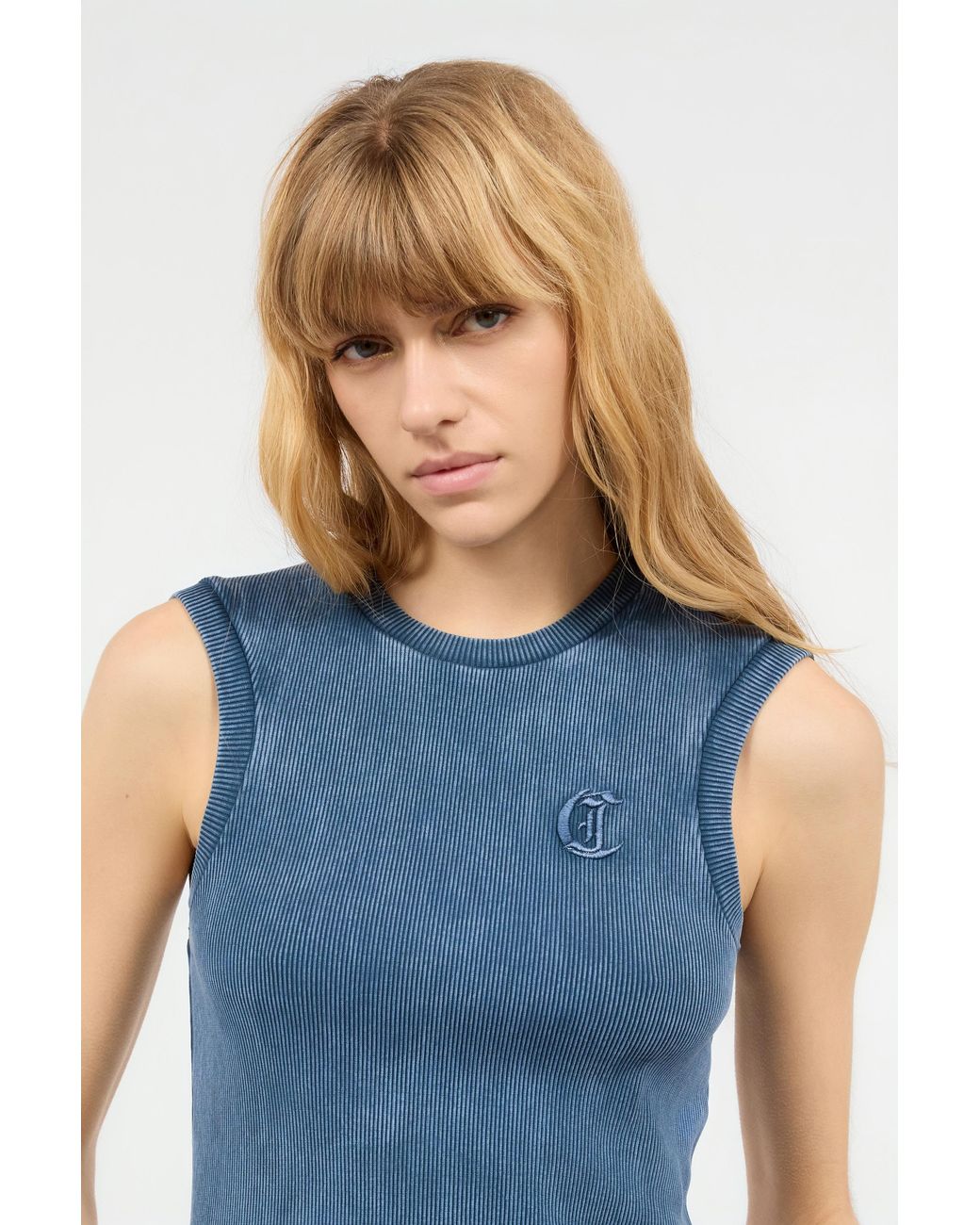 Roberto Cavalli Blue Tank Top With Jc Monogram
