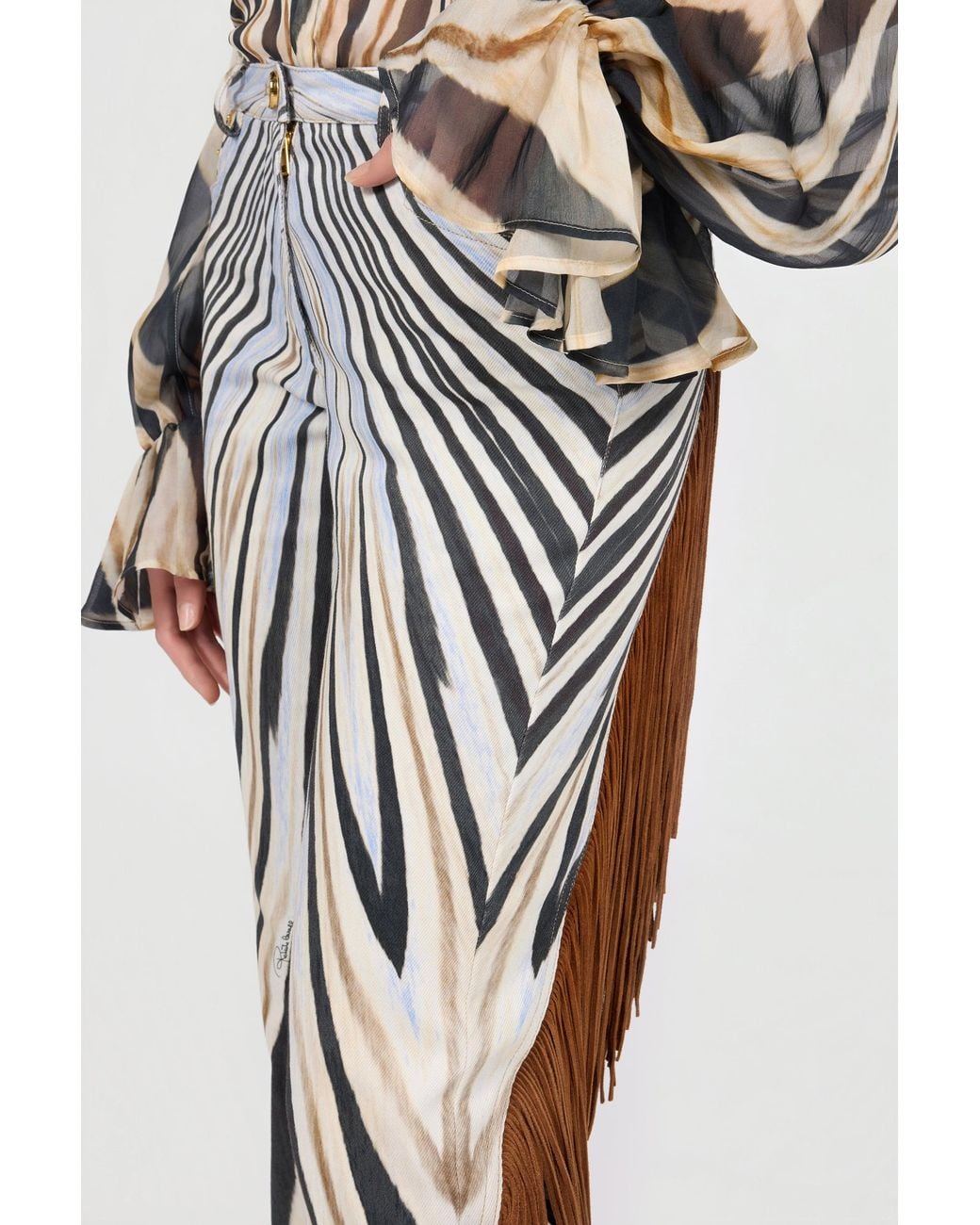 Roberto Cavalli White Zebra Print Flared Jeans