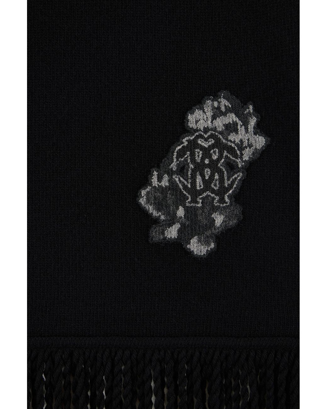 Roberto Cavalli Black Wool And Cashmere Scarf With Monogram Rc