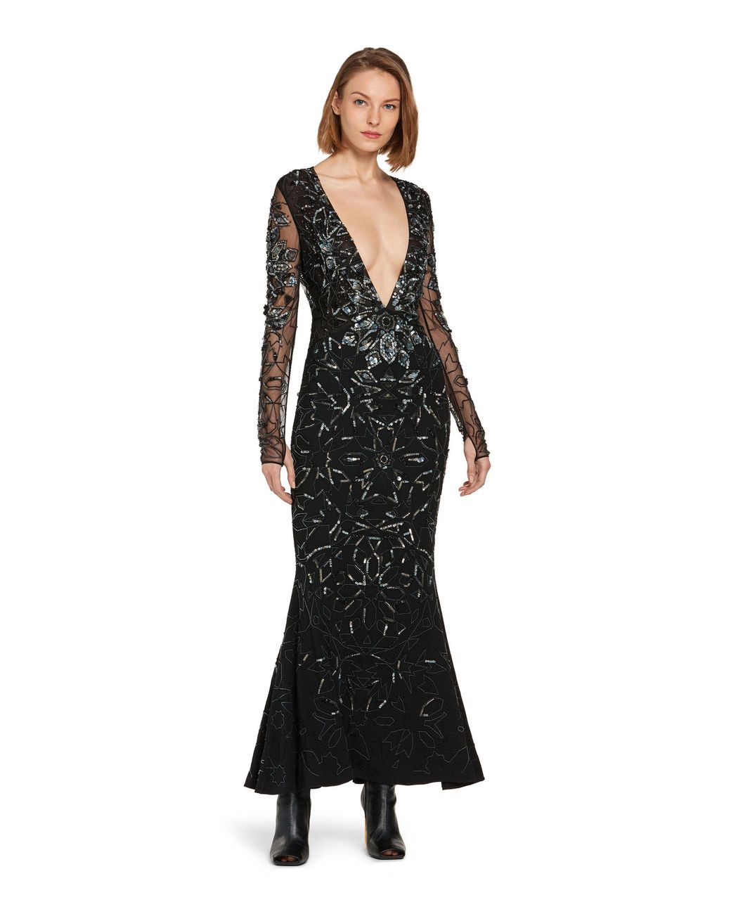 Roberto Cavalli Black Mosaic Embellished Fishtail Dress