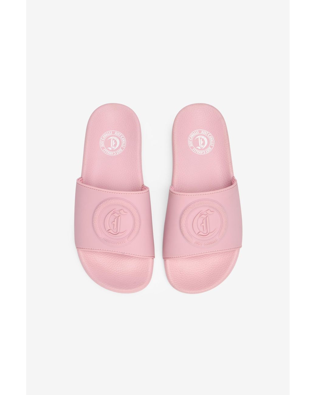 Roberto Cavalli Pink Sliders With Jc Monogram And Logo