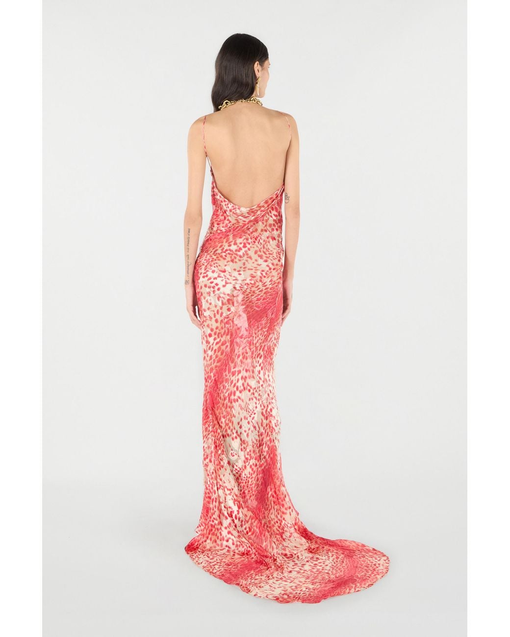 Roberto Cavalli Pink Long Dress With Jaguar Skin Print