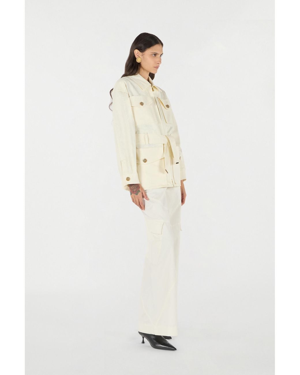 Roberto Cavalli Natural Jacket With Belt And Python Pattern
