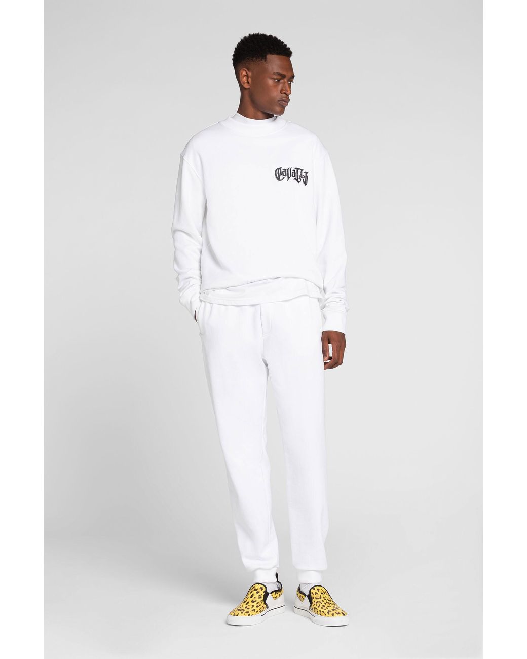 Roberto Cavalli White Logo-Print Cotton Sweatpants for men