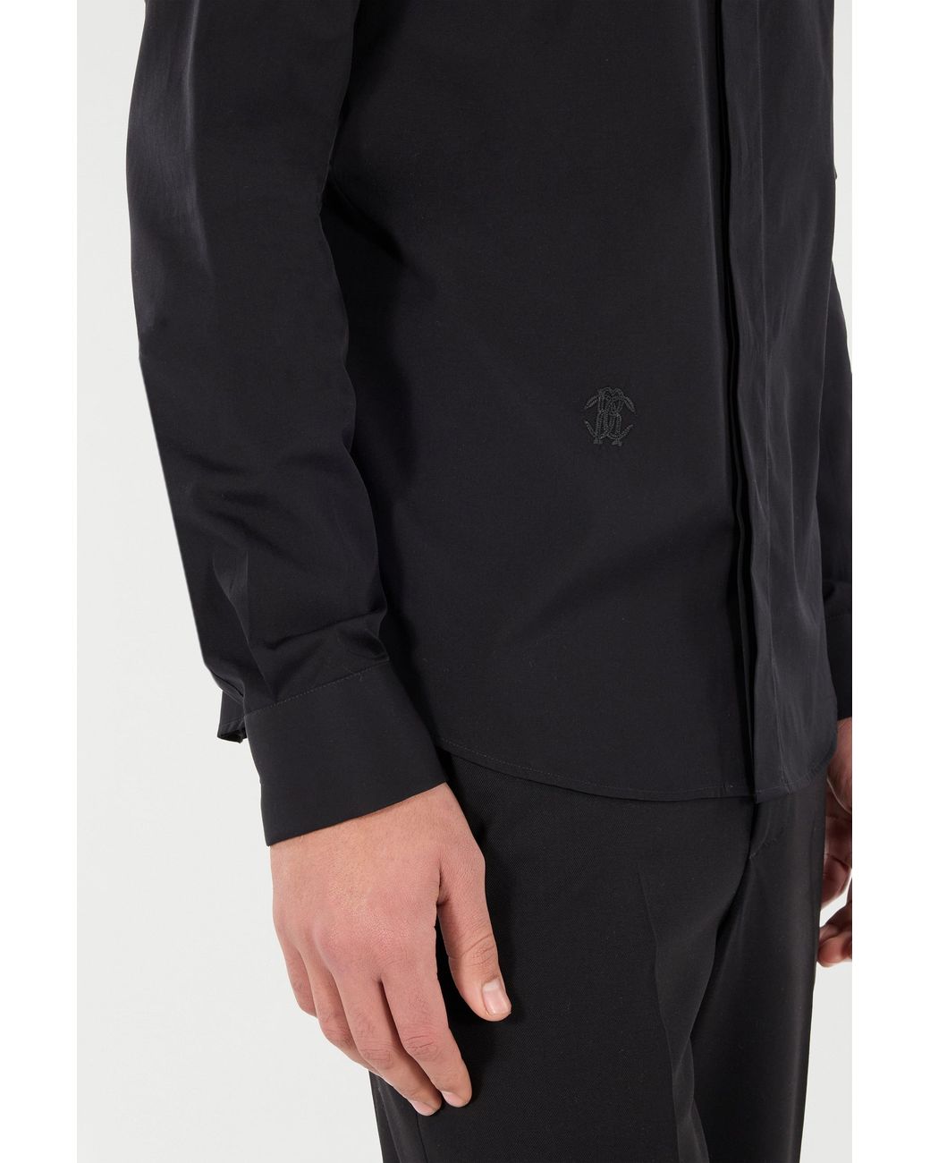 Roberto Cavalli Blue Cotton Shirt With Embroidery for men