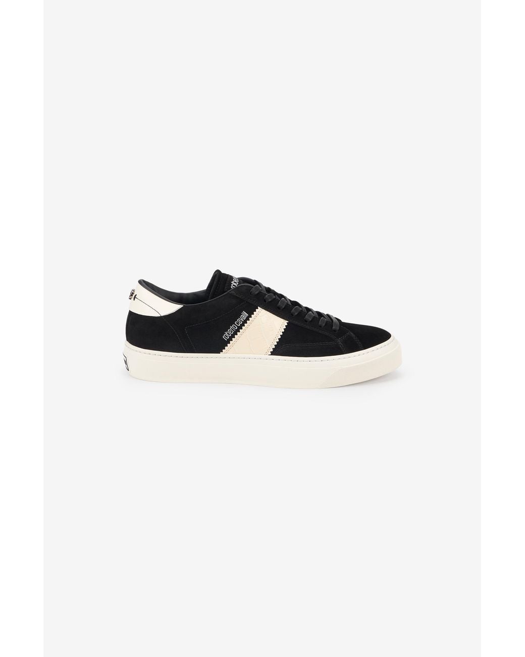 Roberto Cavalli Black Sneakers With Ivory Side Band for men