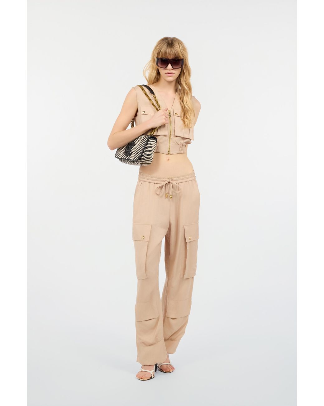 Roberto Cavalli Natural Crop Top With Utility Pockets