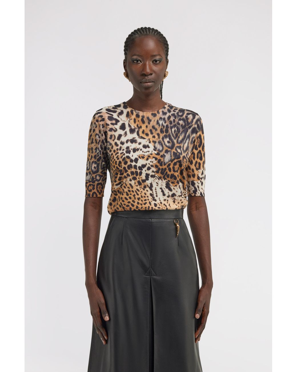 Roberto Cavalli White Malachite Print Short Sleeve Knit