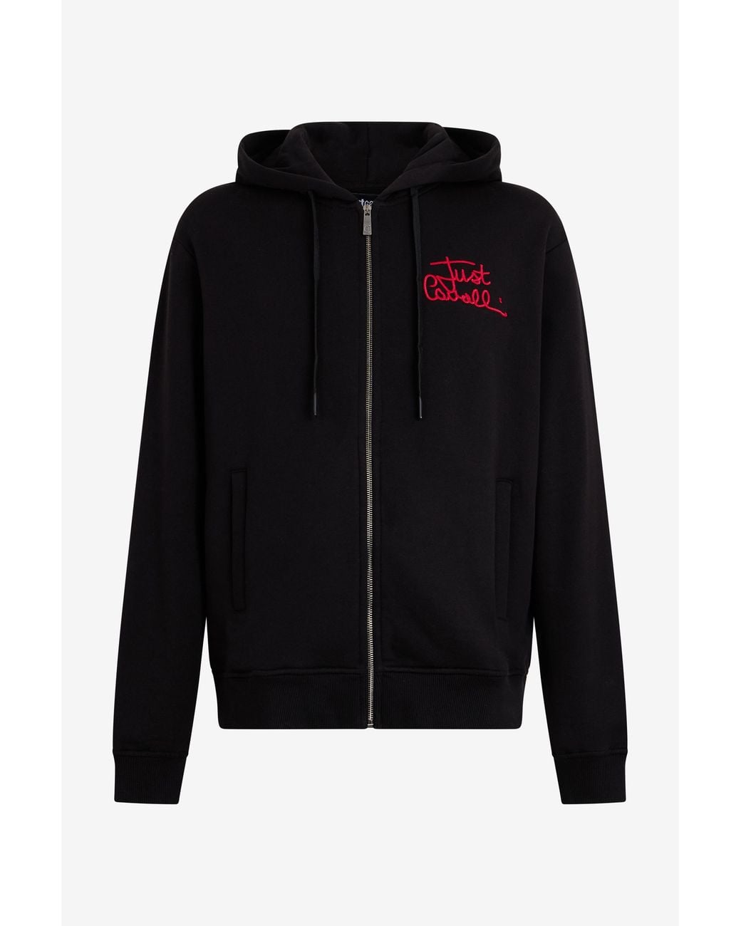 Roberto Cavalli Black Hoodie With Embroidered Logo for men