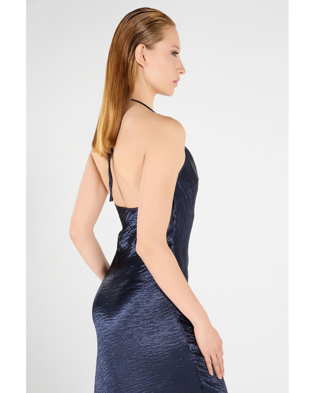 Roberto Cavalli Blue Long Dress With Cowl Neck