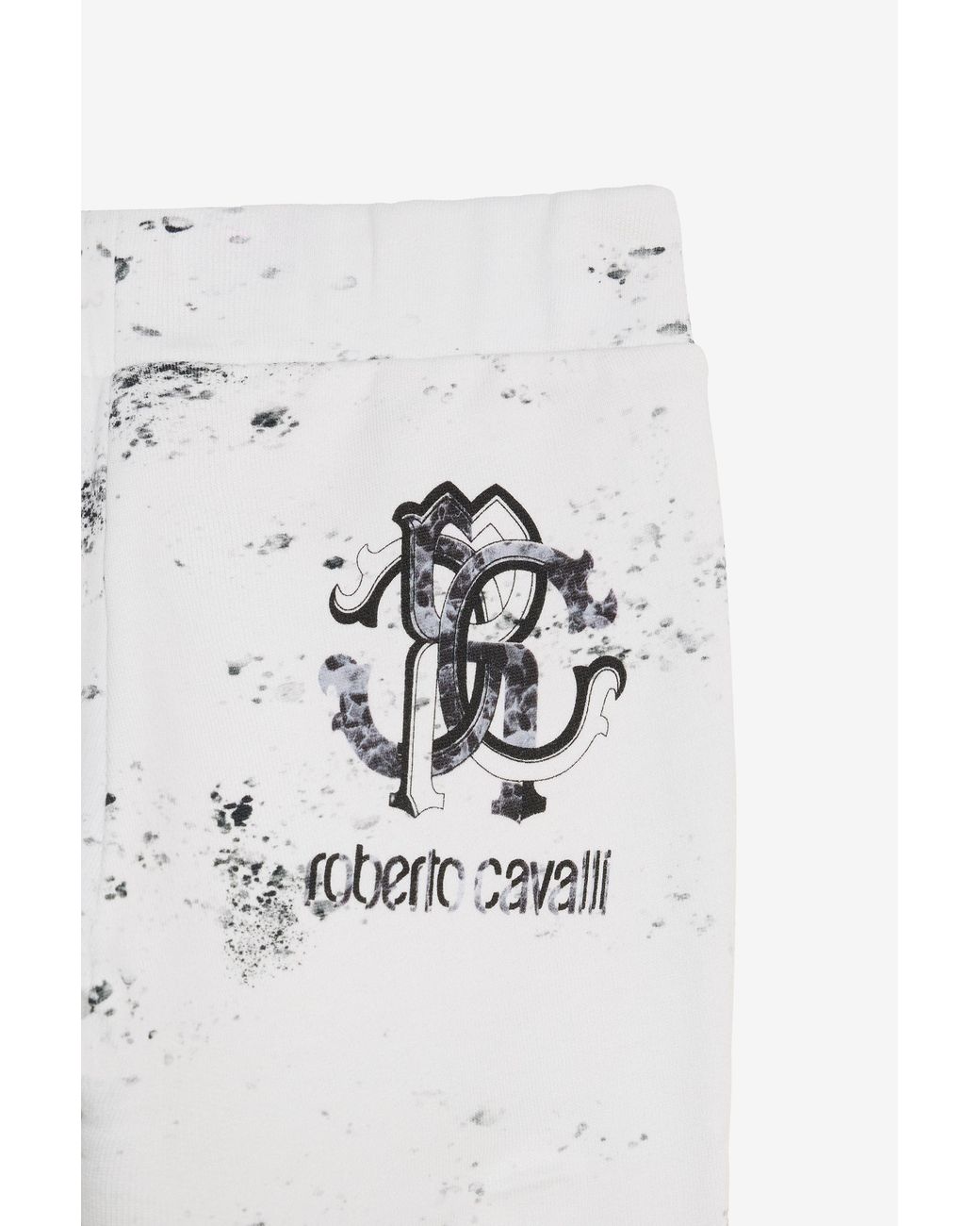 Roberto Cavalli White Splatter Print Trousers With Monogram Rc for men