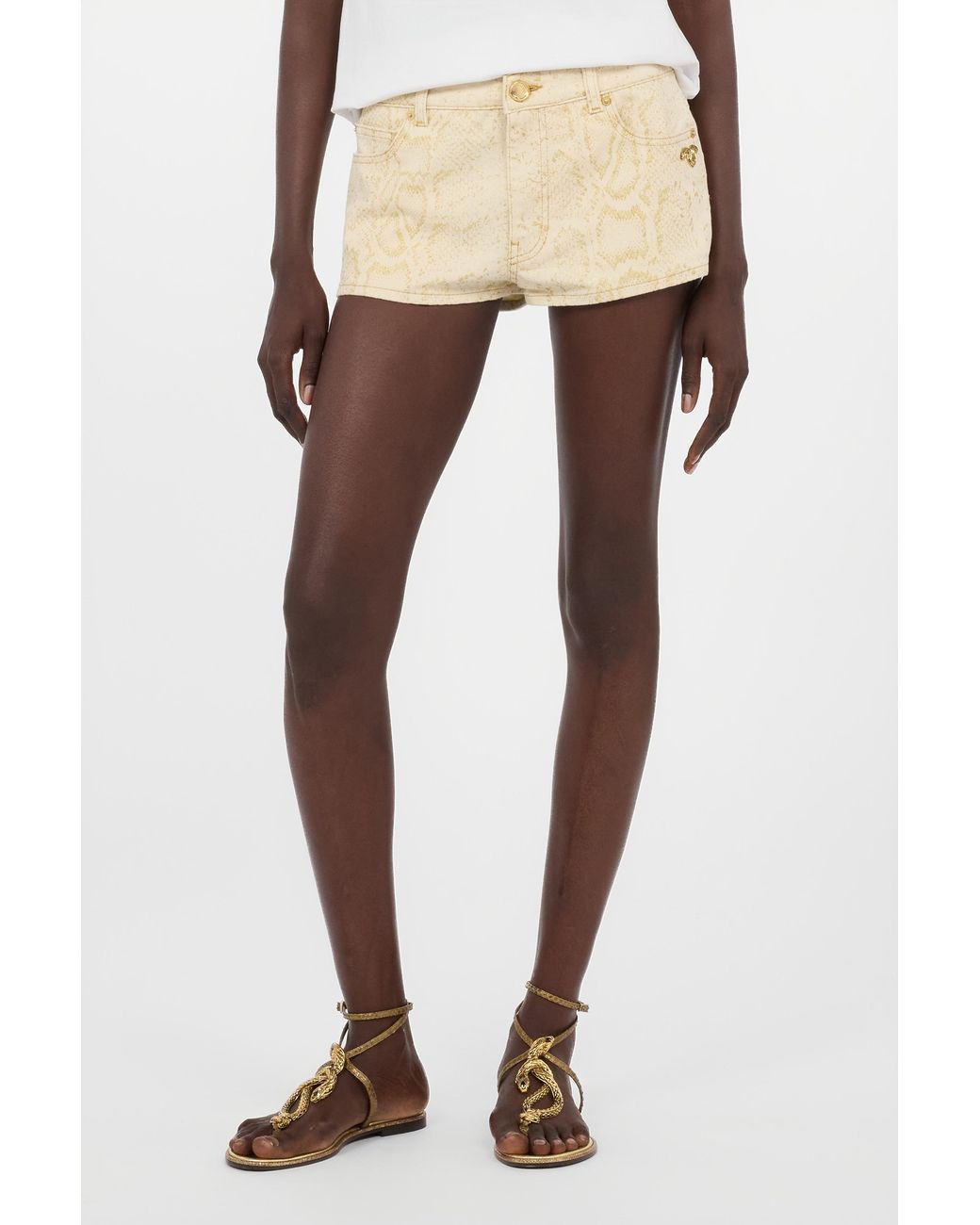 Roberto Cavalli Natural Micro Shorts With Python Pattern