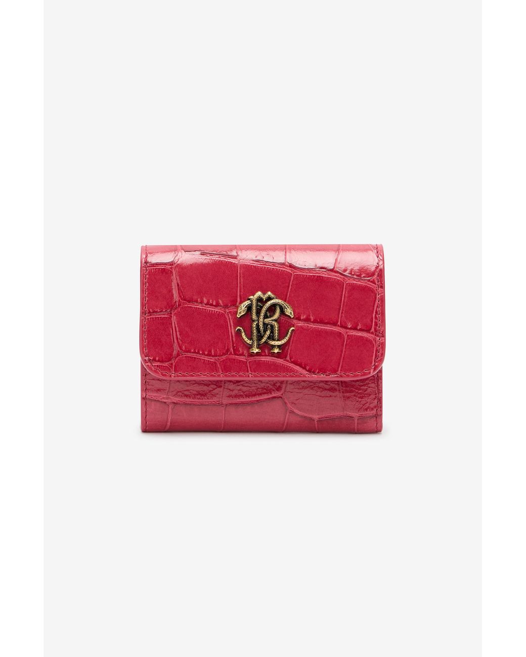 Roberto Cavalli Red Crocodile-Effect Square Card Holder