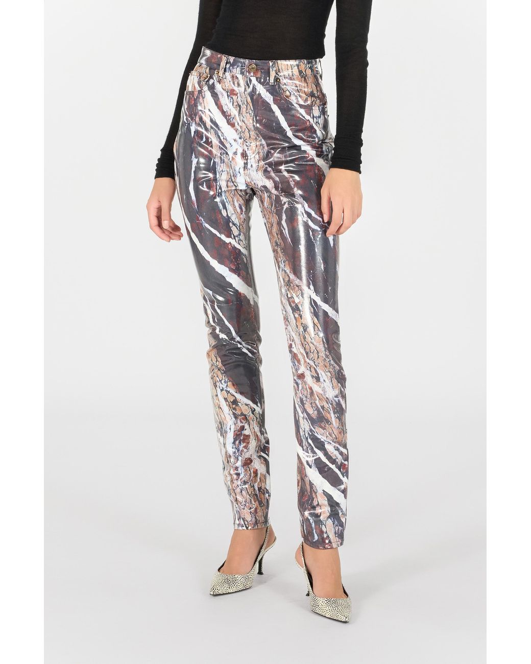 Roberto Cavalli White Skinny Trousers With Marble Print