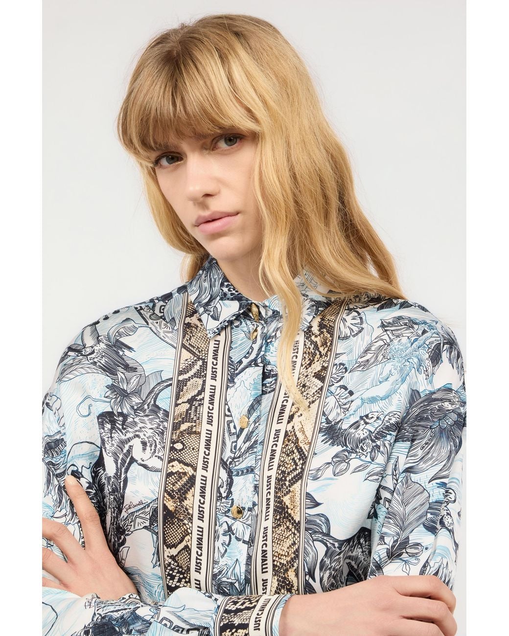 Roberto Cavalli Multicolor Shirt With Python And Jungle Print