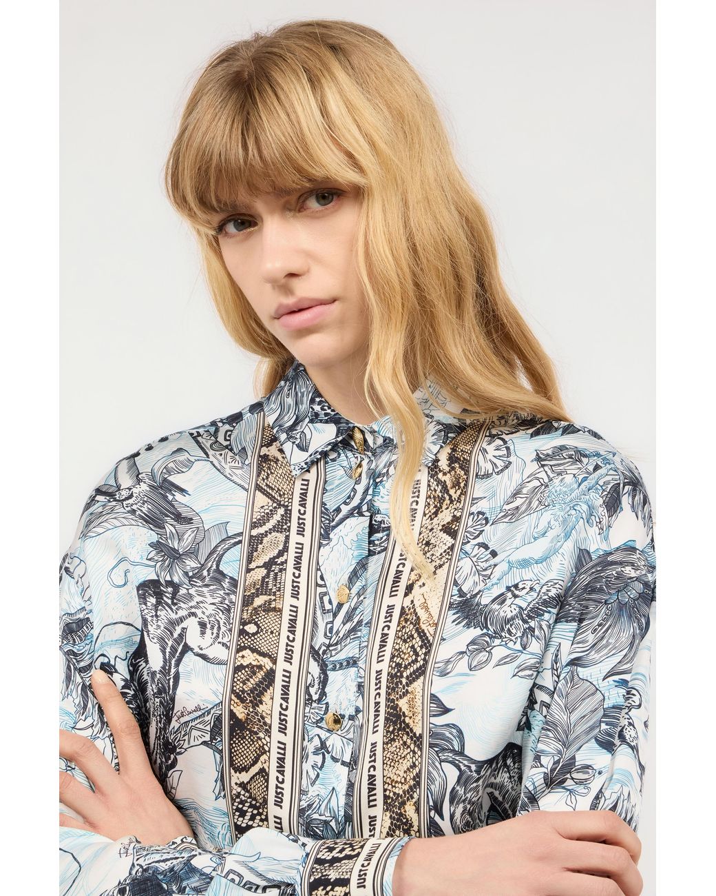 Roberto Cavalli Multicolor Hemdbluse Mit Den Prints Jungle Und Python