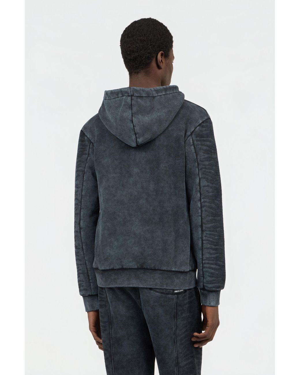 Roberto Cavalli Black Washed Hoodie With Monogram Rc for men