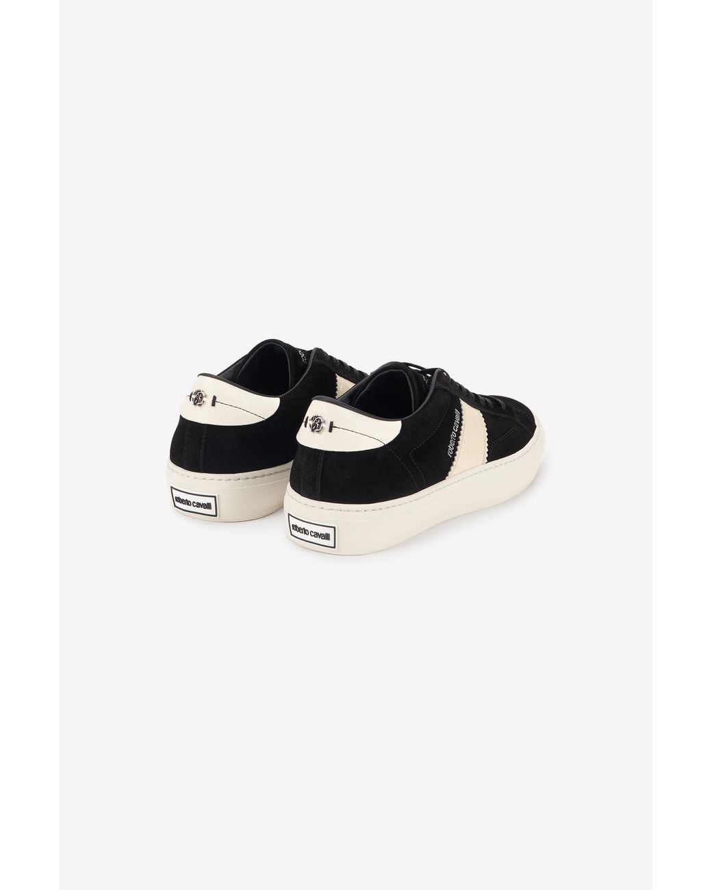 Roberto Cavalli Black Sneakers With Ivory Side Band for men