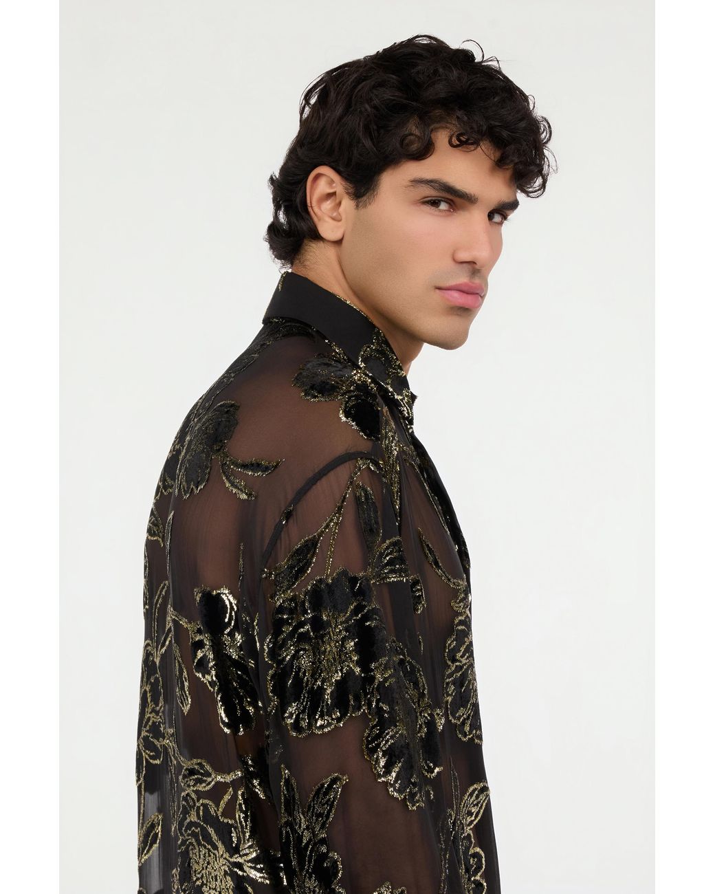 Roberto Cavalli Black And See-Through Shirt With Floral Pattern for men