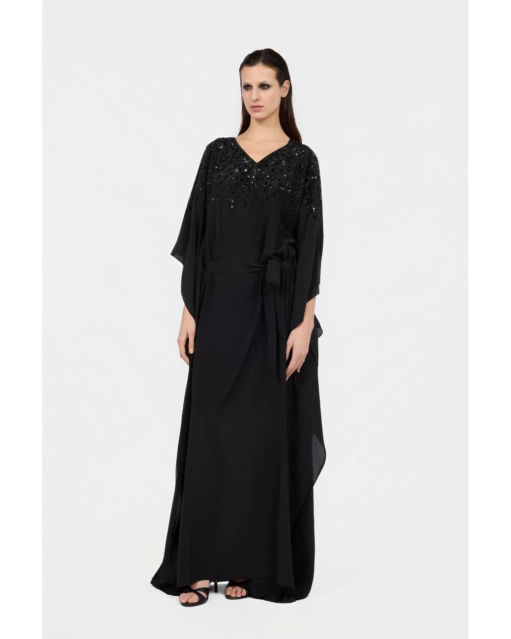 Roberto Cavalli Black Silk Maxi Dress With Embellished Detail