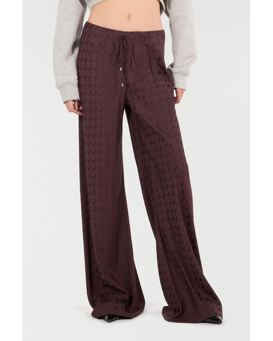 Roberto Cavalli Purple Loose Pants With Mirror Snake Monogram