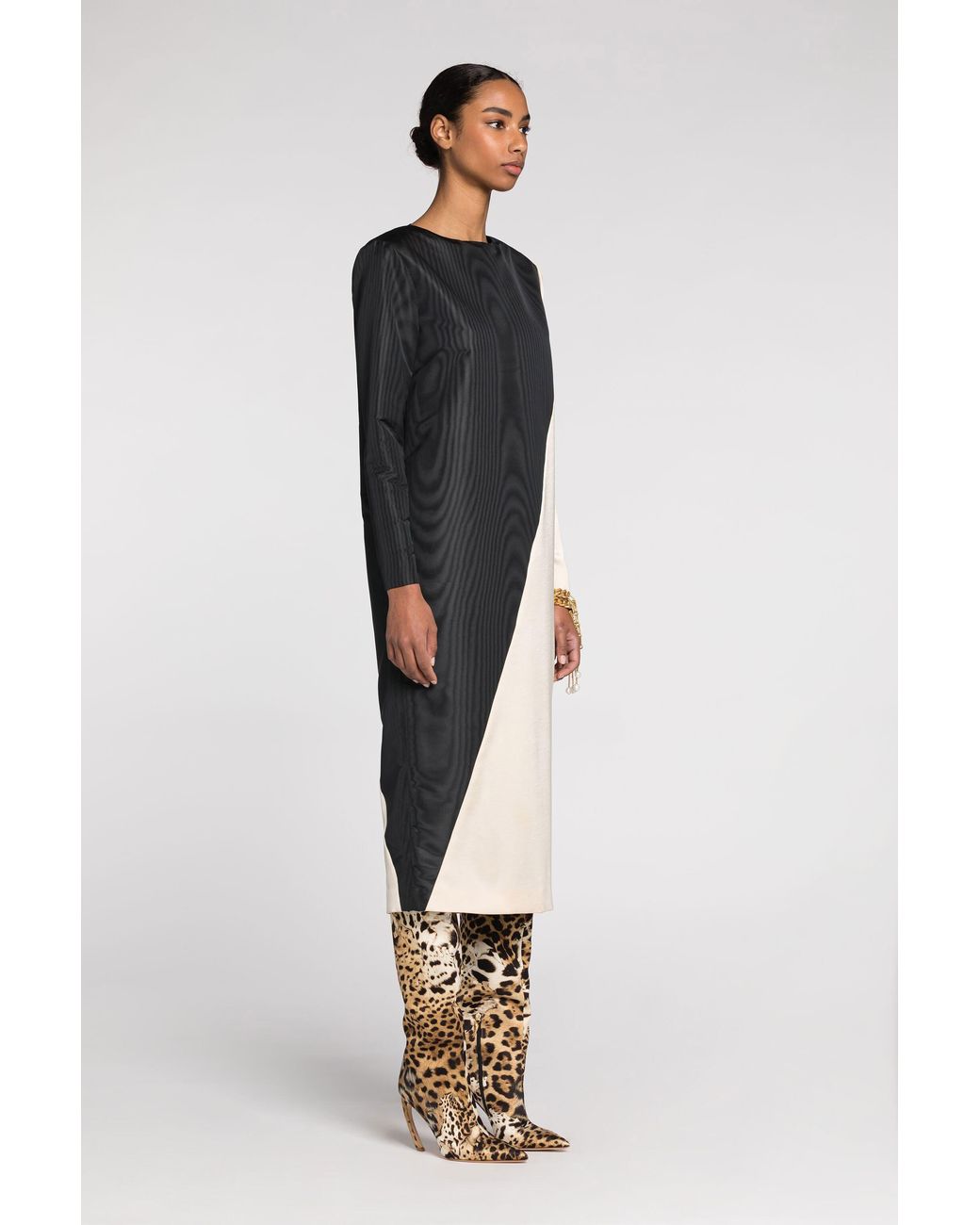 Roberto Cavalli Black Diagonal-Stripe Satin-Finish Midi Dress
