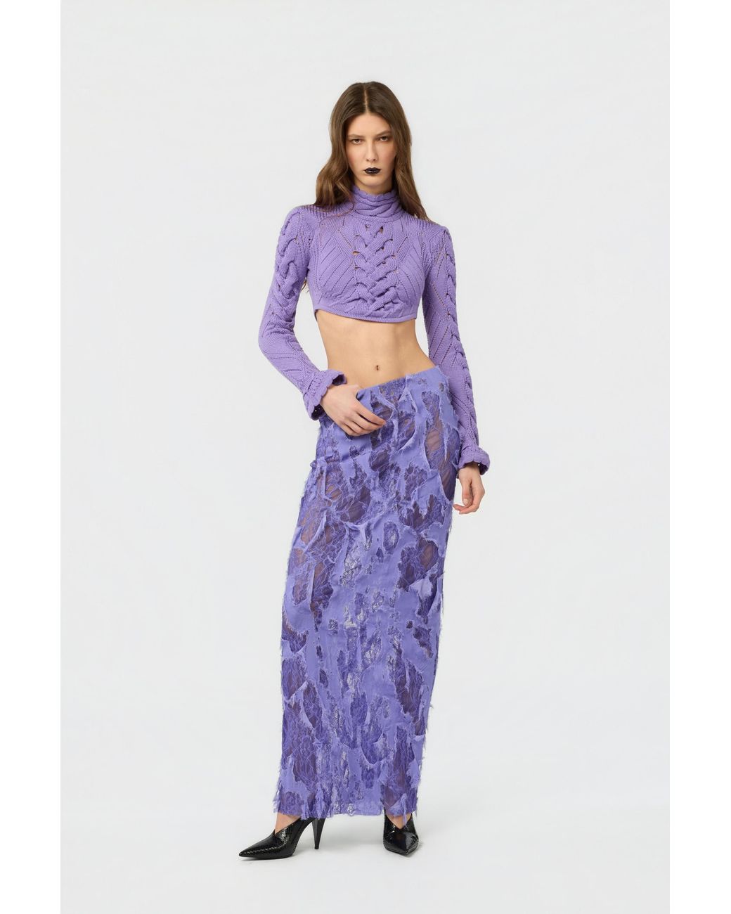 Roberto Cavalli Purple Skirt With Destroyed-Effect Lace