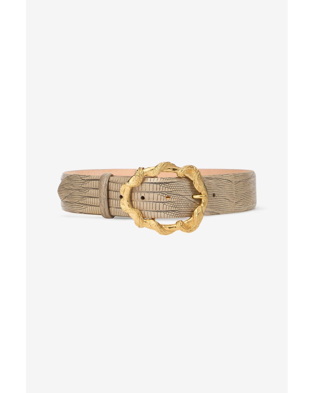 Roberto Cavalli White Ivory Belt With Cobra Print And Snake Buckle