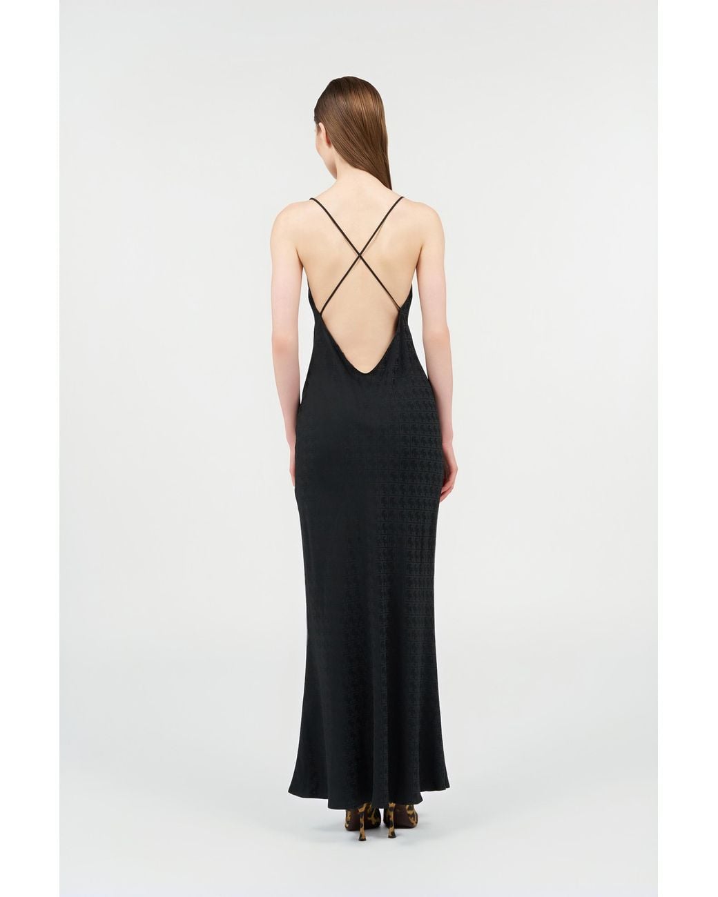 Roberto Cavalli Black Silk Maxi Dress With Monogram Rc