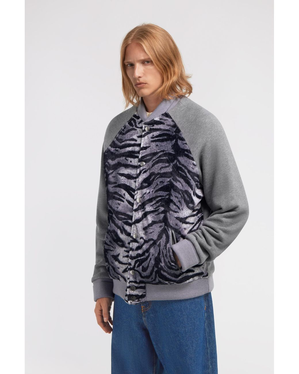 Roberto Cavalli Blue Zebra Print Sweatshirt With Buttons for men