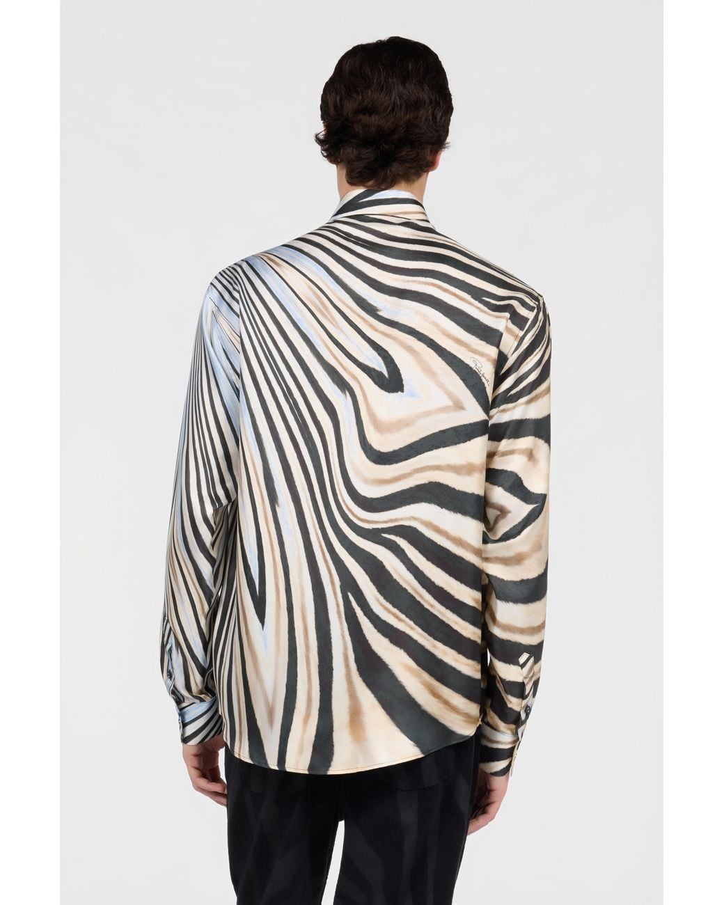 Roberto Cavalli White Silk Shirt With Zebra Print for men