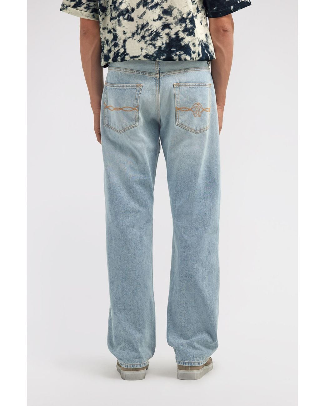 Roberto Cavalli Blue Distressed Wide Leg Jeans for men
