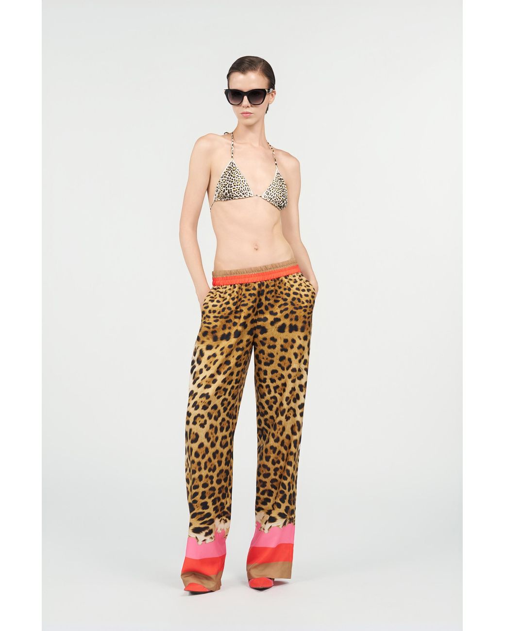 Roberto Cavalli White Palazzo Pants With Cavalli Pop Print