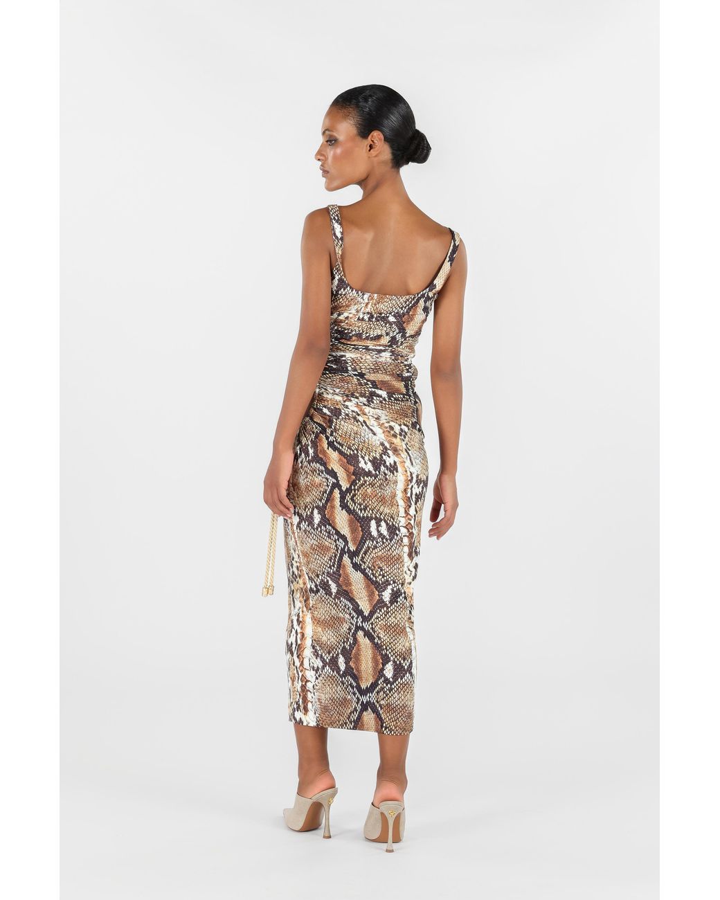 Robe Midi Imprimée Python Roberto Cavalli en coloris White