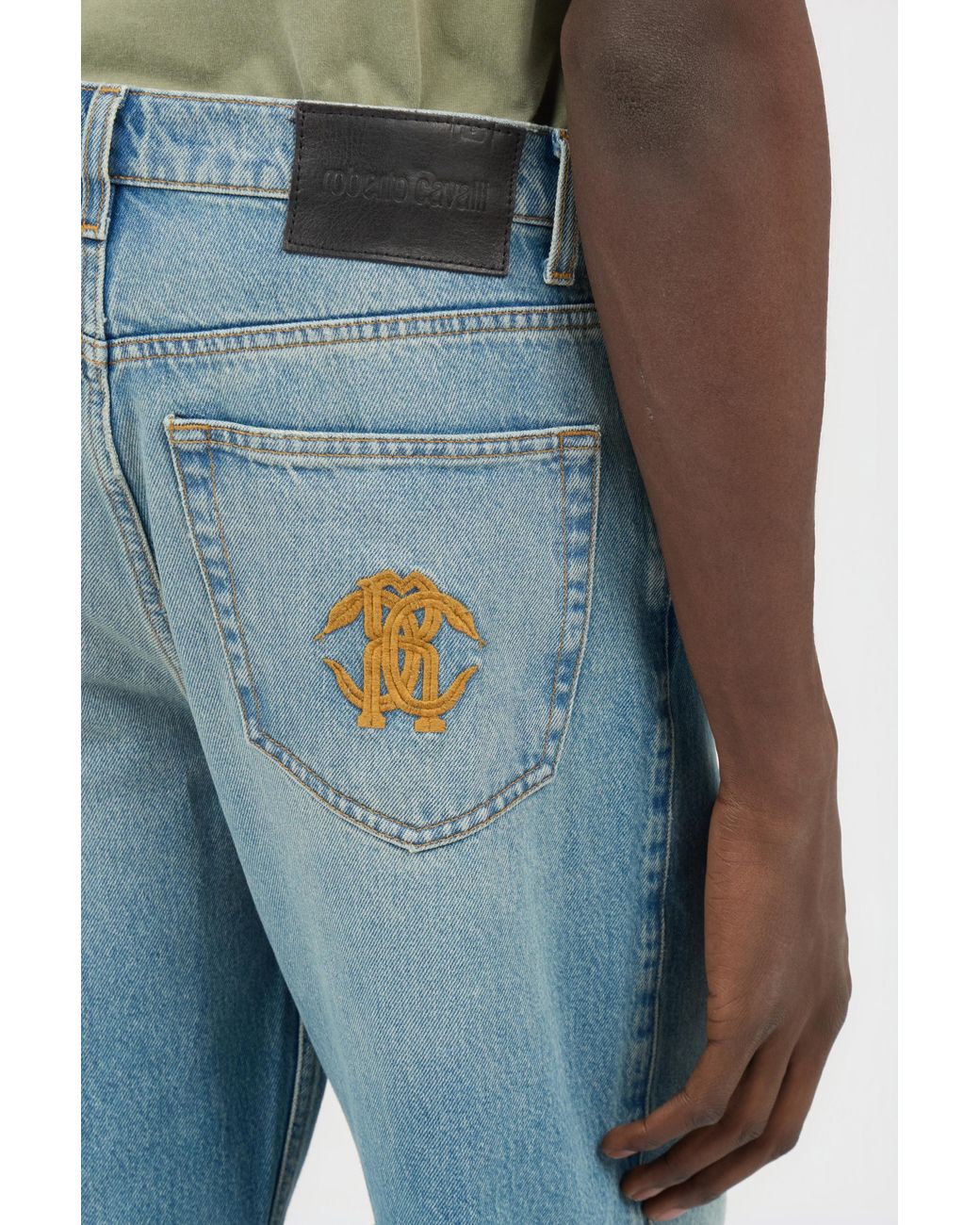 Roberto Cavalli Blue Light Wide-Leg Jeans With Monogram Rc for men