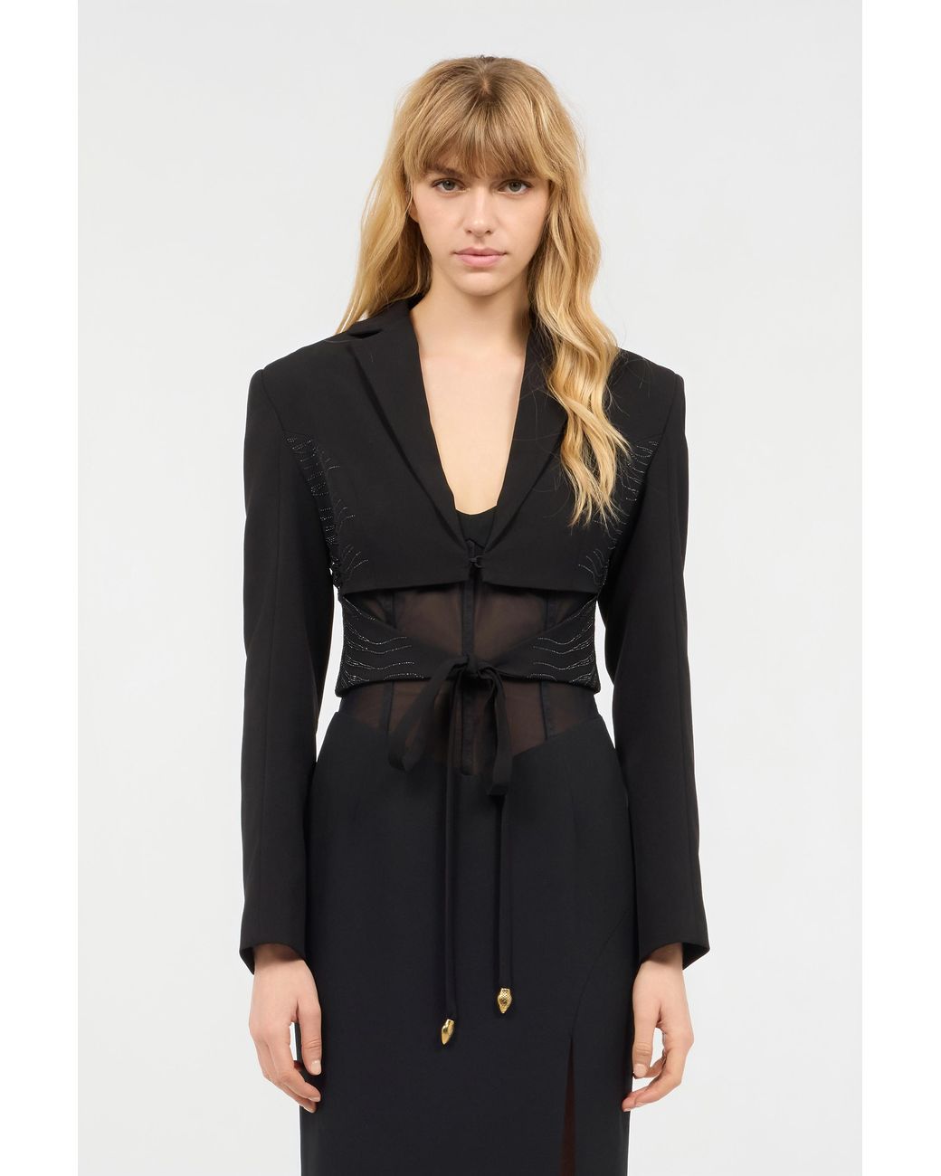 Roberto Cavalli Black Dress With Mini Rhinestone-Detailed Zebra Design