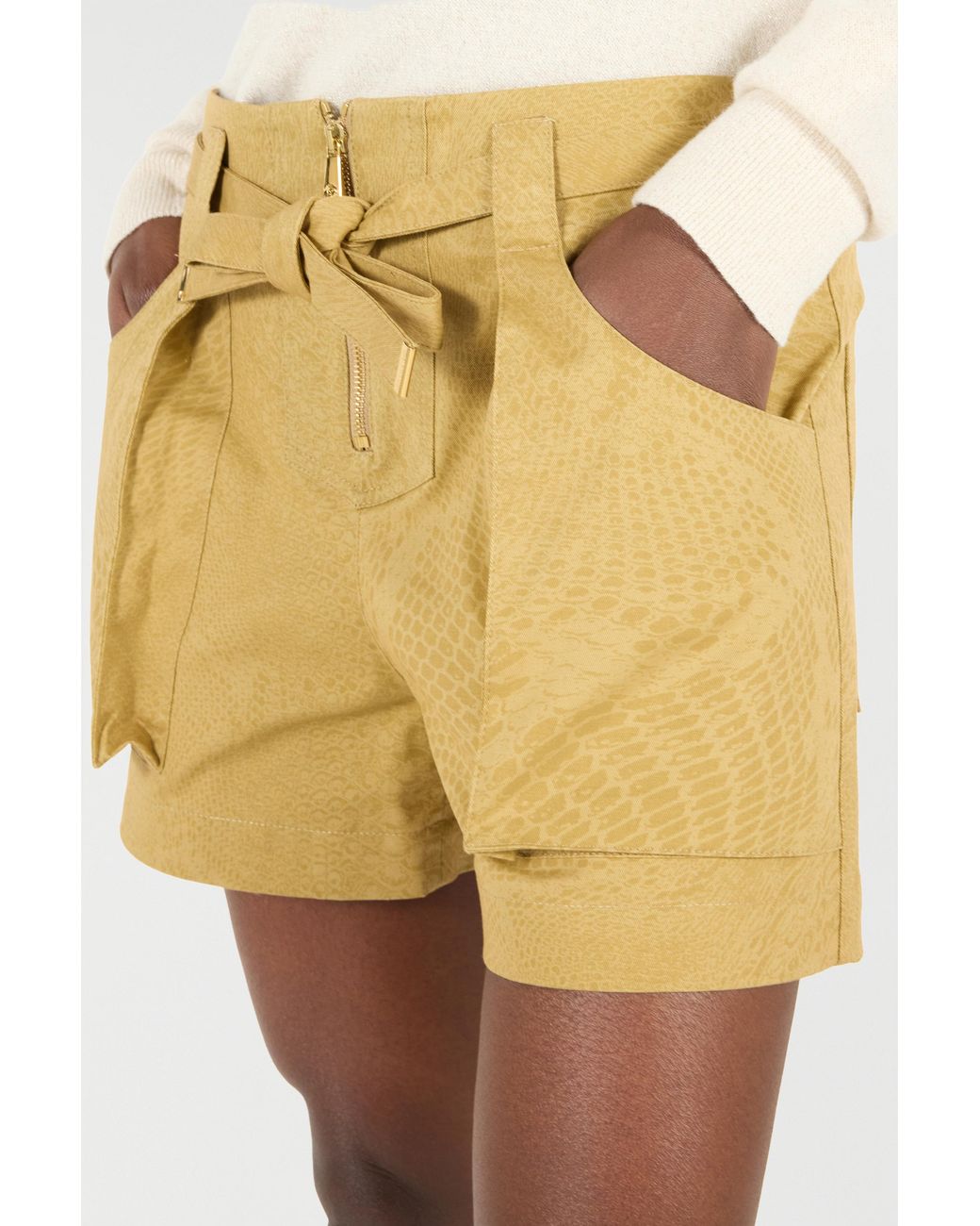 Roberto Cavalli Yellow Shorts Mit Gürtel Und Print Python