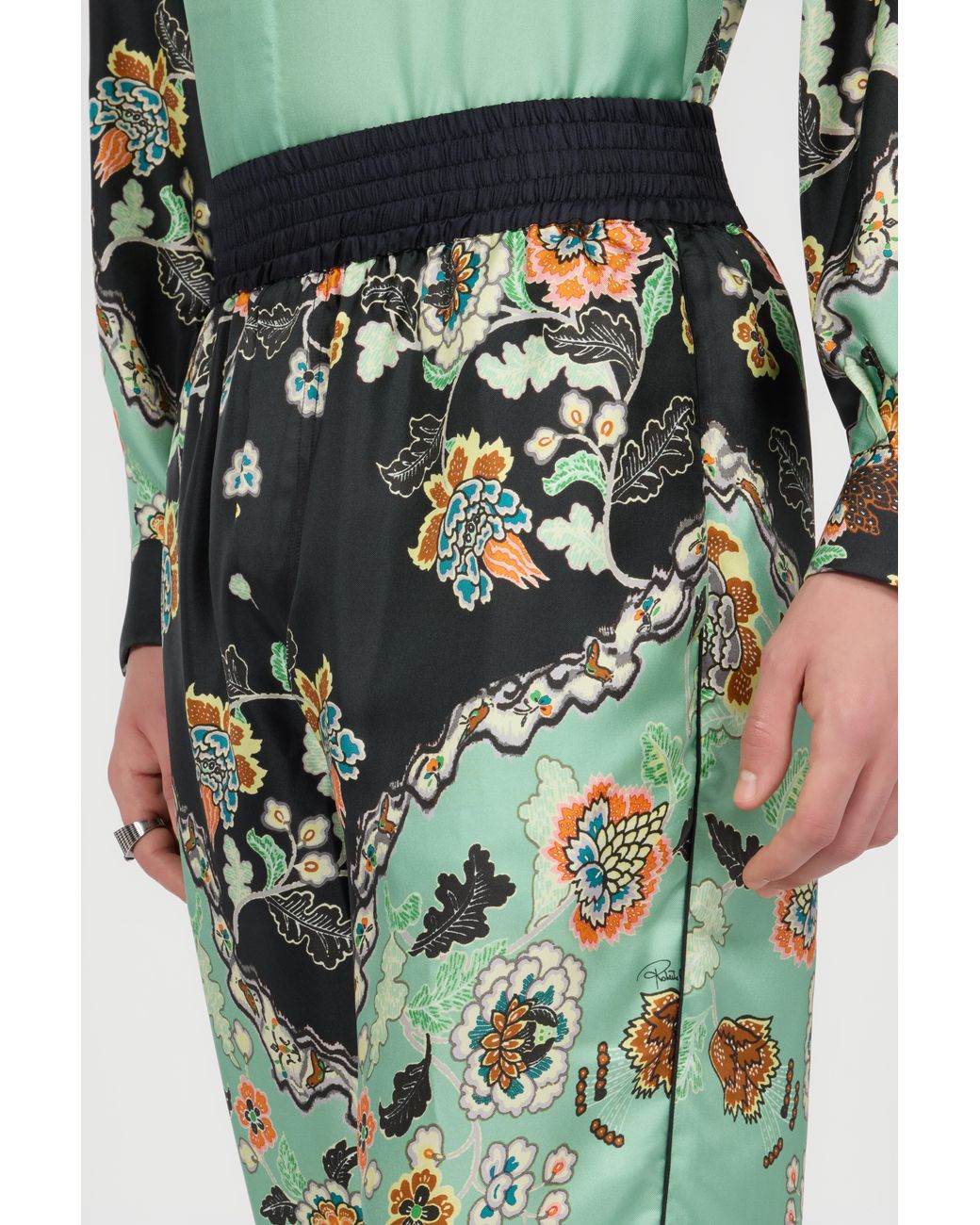 Roberto Cavalli Green Kimono Print Trousers for men