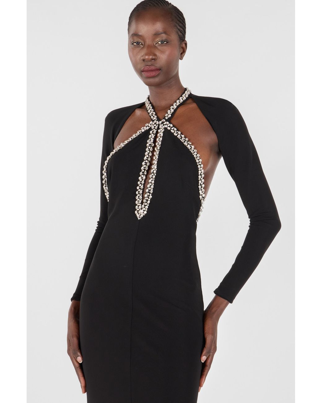 Roberto Cavalli Black Long Dress With Crystals